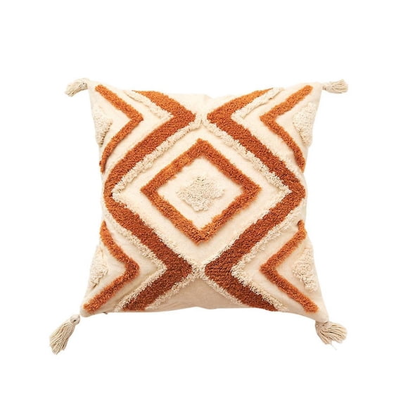 Housse d'Oreiller Boho Throw 18x18 Ferme Coussin Décoratif Irrégulière Treillis Rhombique Touffeté De-QIUPING
