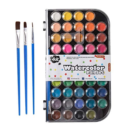 48 Colors Watercolor Paint Set, Shuttle Art Watercolor Pan Set with 3