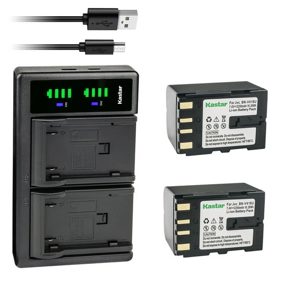 Kastar 2-Pack Battery and LTD2 USB Charger Replacement for JVC GR-Z7, GY-HD100, GY-HD101, GY-HD110, GY-HD111 JY-HD10 JY-HD10U JY-VS200 JY-VS200U Cameras, JVC BN-V408, BN-V416, BN-V428 Battery