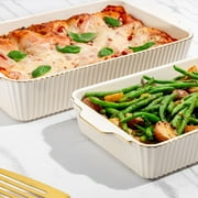Thyme & Table 4-Piece Stoneware Casserole Dish Bakeware Set, Includes Lids, 9x13 , 7x10 Bakers With Lids , White Ribbed
