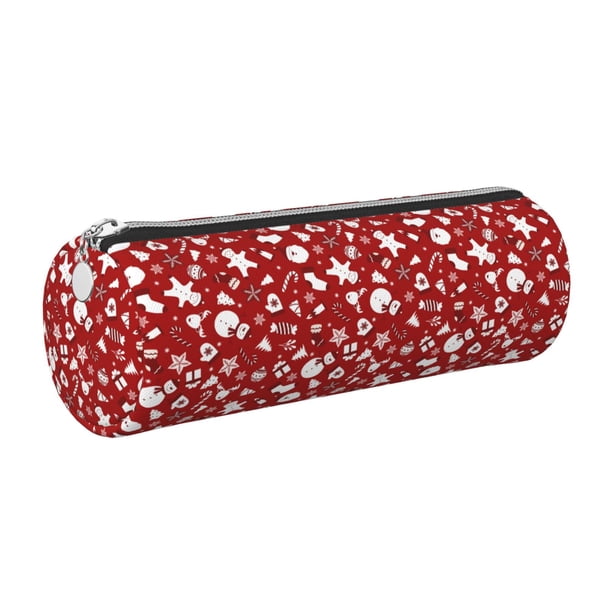 Disketp Red Christmas Cheer. Estuche Organizador de Lápices de Cuero, Estuche de Oficina con Cremallera para Bolígrafo y Lápiz