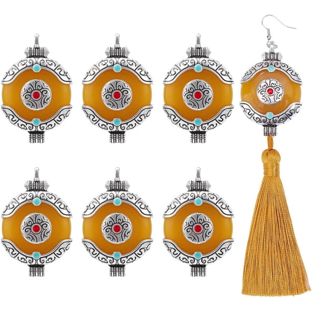 6 colgantes de estilo étnico, grandes, planos y redondos, para collar, joyería tibetana, para mujeres y hombres, para hacer collares, decoración, plata, 2 x 1,4 pulgadas