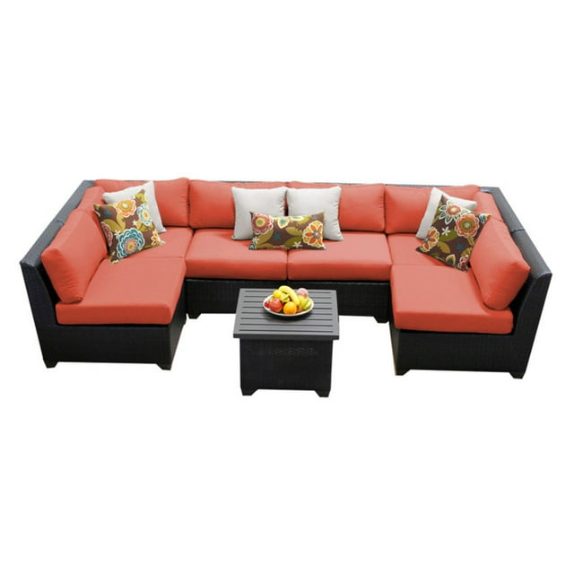 TK Classics Barbados Wicker 7 Piece Patio Conversation Set and 2 Sets of Cushion Covers
