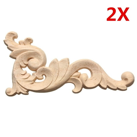 12x6cm Wood Carved Decal Corner Onlay Applique Frame Door Wall