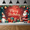 thumbnail image 7 of Festive Design Merry Birthday Celebration Banner Christmas Theme Santa Claus Reindeer Snowman Party Backdrop for Holiday Party Winter Event Home Decoration, 7 of 7