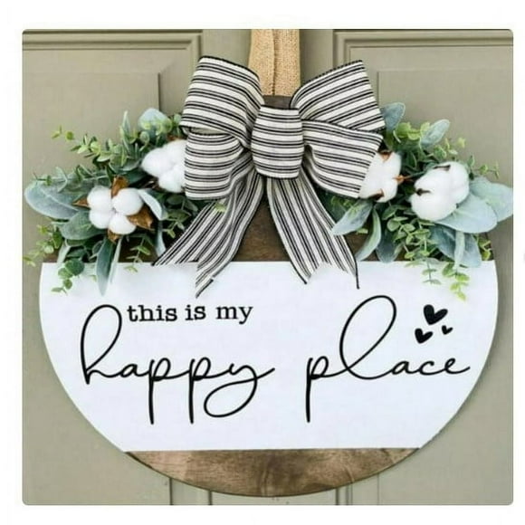 LNGOOR This is My Happy Place Sign Porch Decor Wood Wall Signs Hanging Rustic Lake Cabin Welcome Art Door Decorations My House Our Sweet Home Garden Farmhouse