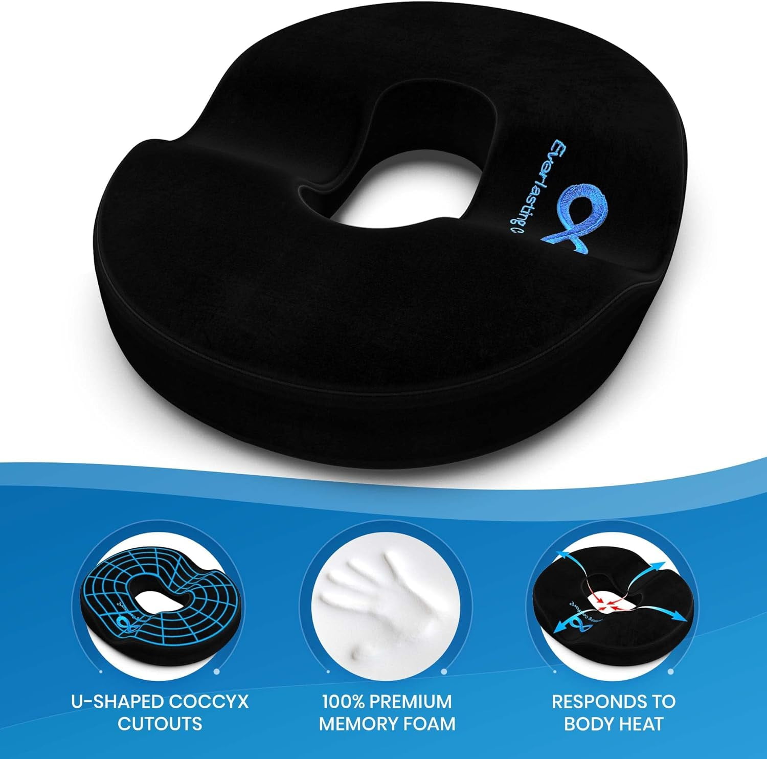 Everlasting Comfort Donut Pillow 2 in 1 Ergonomic Memory Foam Seat