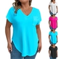 thumbnail image 4 of Women's Solid Color Plus Size V-Neck Short Sleeve T-Shirt Top, Basic Casual Blouse for Comfortable Everyday Wear and Relaxed Fit,Black,XL, 4 of 5