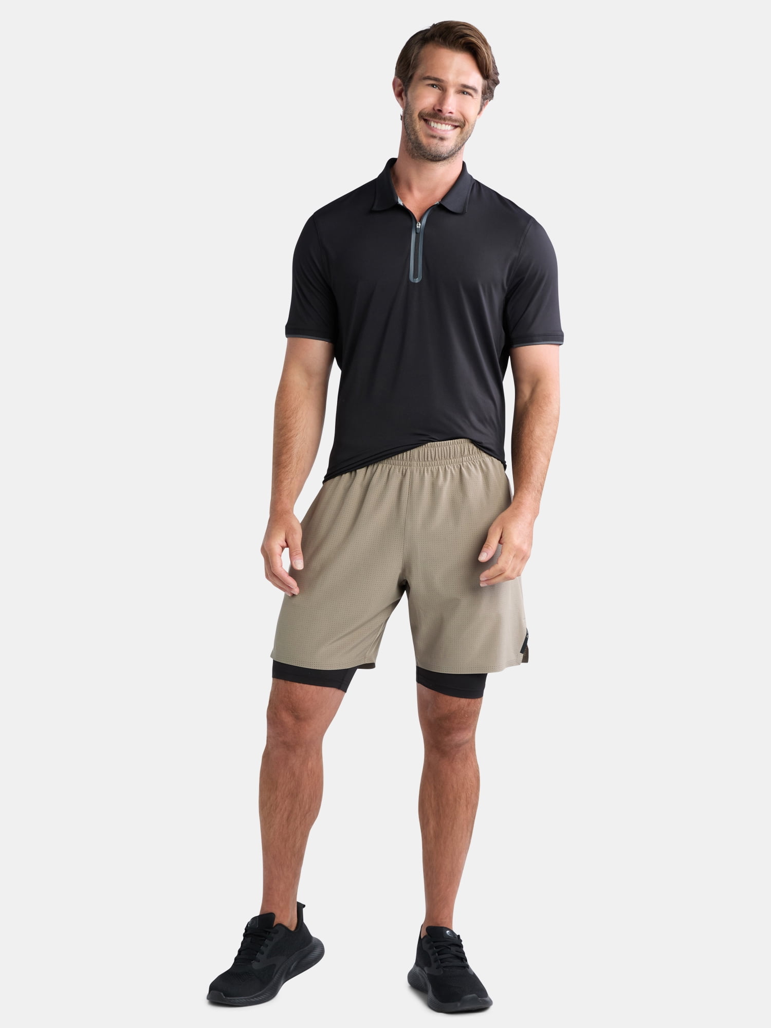 Athletic Works Men's and Big Men's 2 In 1 Perforated Active Shorts, 7" Inseam, Sizes S-3XL