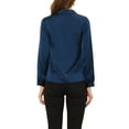 thumbnail image 3 of INSPIRE CHIC Women's Elegant Satin Turn Down Collar Long Sleeve Button Up Work Shirt Top Navy Blue XS, 3 of 5