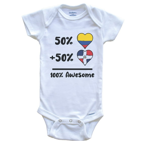 50% Colombian Plus 50% Dominican 100% Awesome Colombia Dominican Republic Heart Flags Baby Bodysuit
