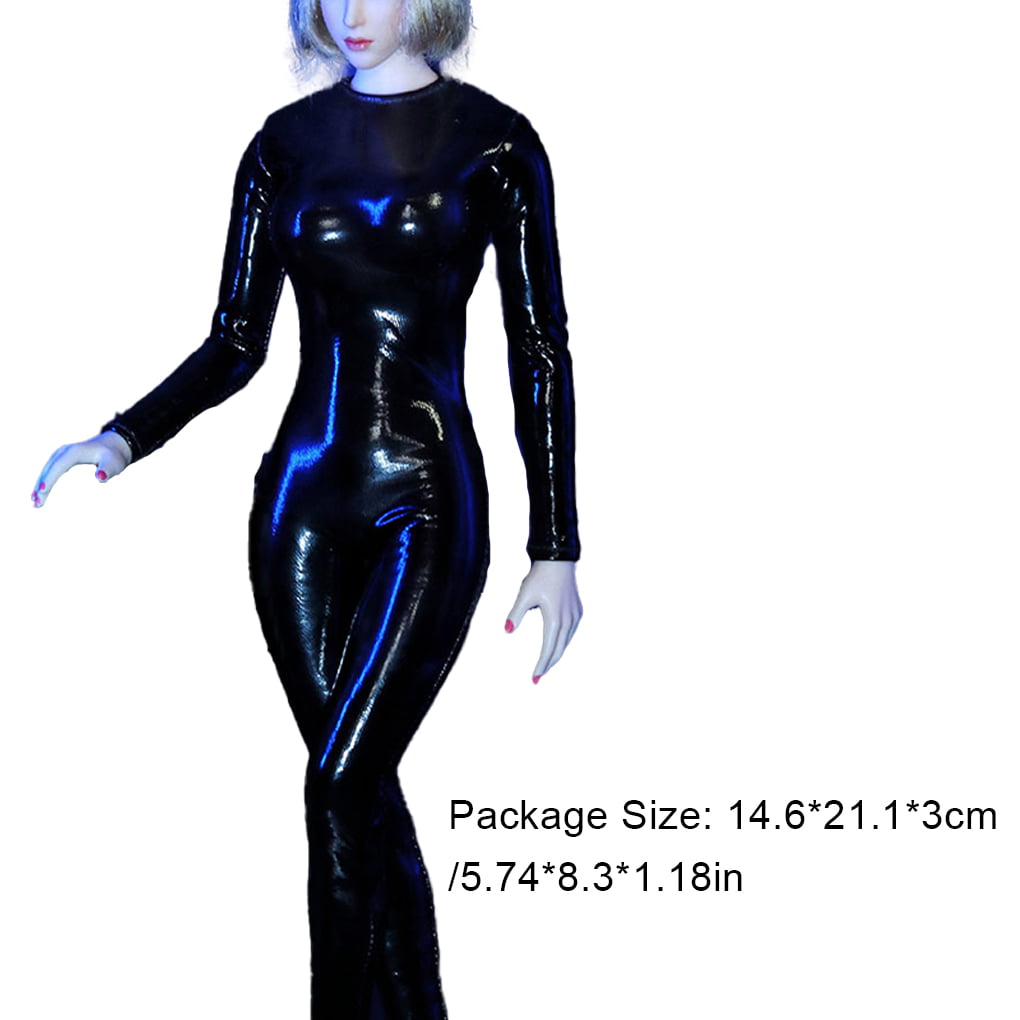 Grisling over skjold Doll Clothes 1/6 Scale Handmade Costume Long Sleeve Black Jumpsuit for  Women One-piece Faux PU Leather Zipped Model Accessories - Walmart.com