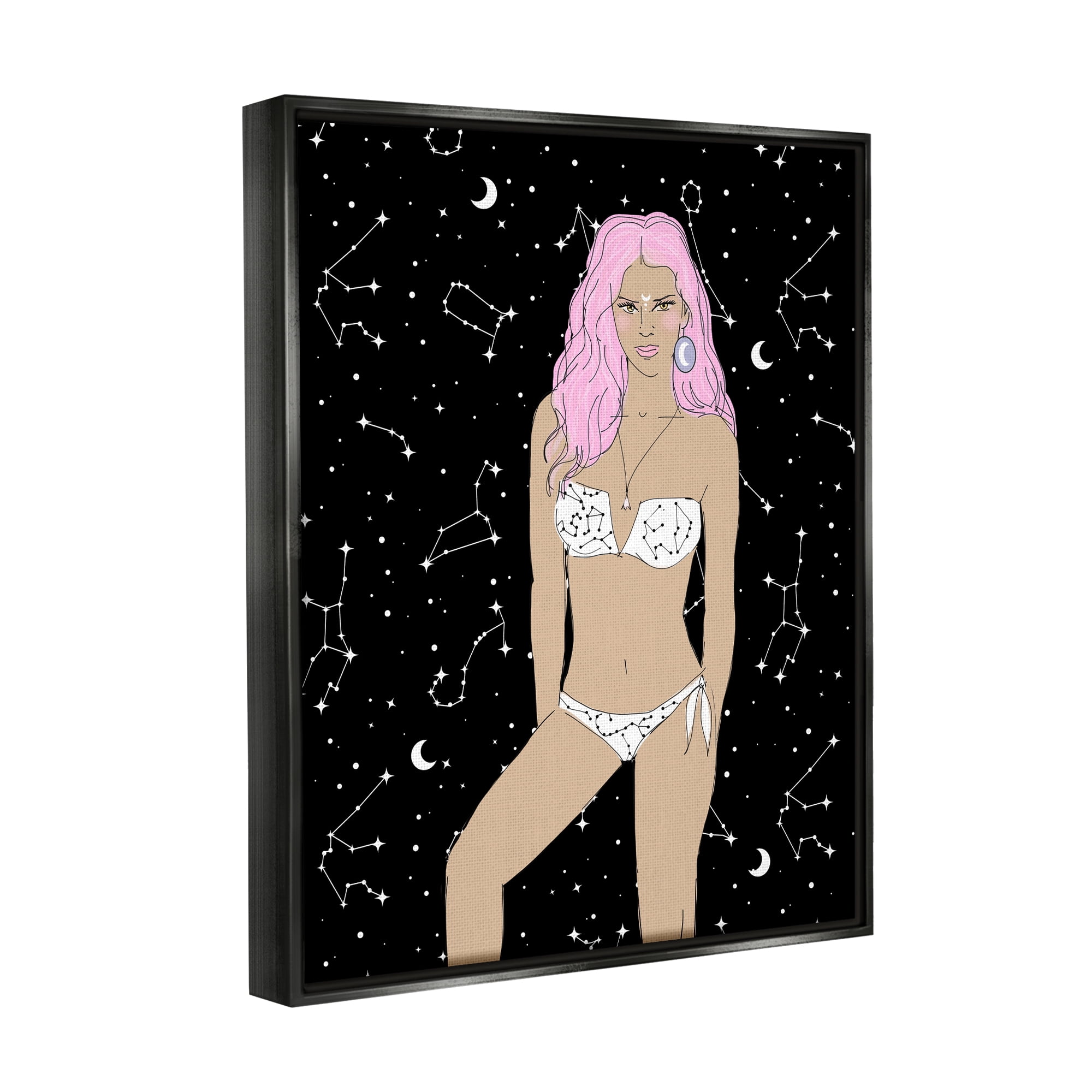 Stupell Industries Moon Girl Constellations Novelty Painting Black Floater Framed Art Print Wall Art, 25 x 31