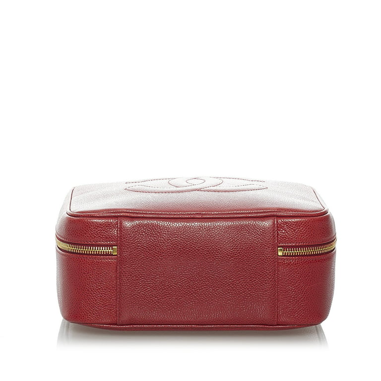 Pre-Owned Authenticated Chanel Caviar CC Lunch Box Vanity Case Leather Red Vanity  Bag Women (Good) 