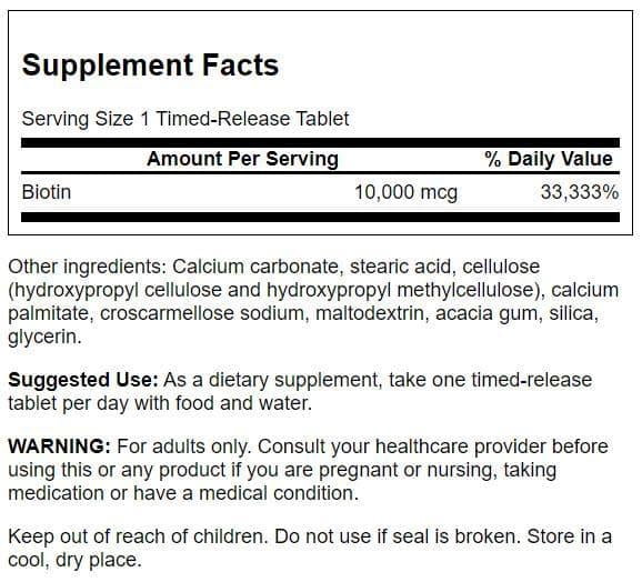 Swanson Biotin - Timed-Release 10,000 mcg 60 Tabs 4 Pack