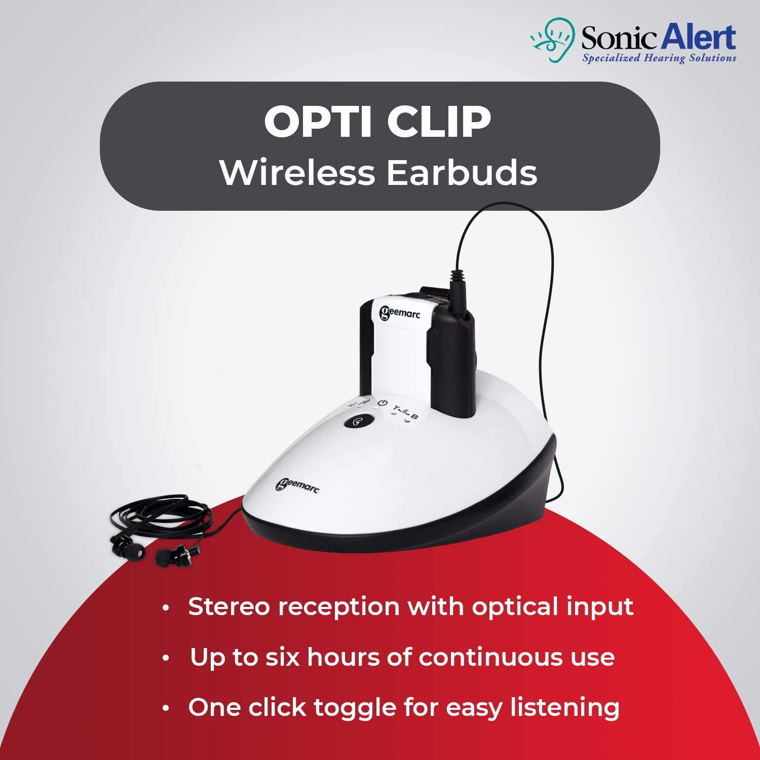 Sonic Alert - Amplified Hearing Devices, Opti Clip CL7350 in-Ear Headphone, Pack of 02 - White