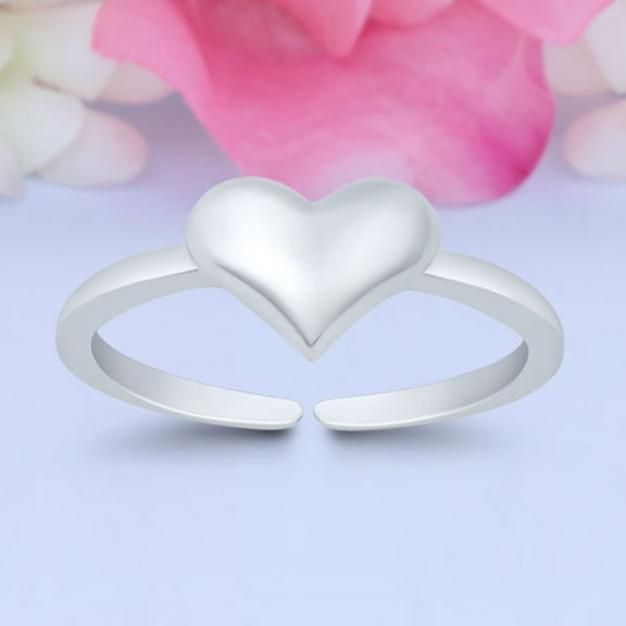 6mm - Heart Toe Band Ring 925 Sterling Silver Thin Adjustable Stylish Rings for Women