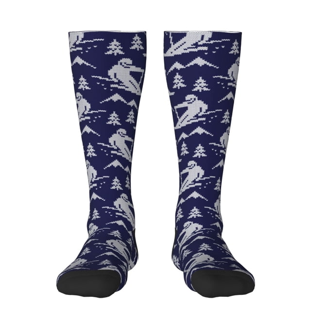 Fotbe Abstract Skiing Calcetas Divertidas Estampadas para Hombre y Mujer, Calcetas de Algodón hasta la Rodilla para Caminar, Correr, Enfermería y Embarazo