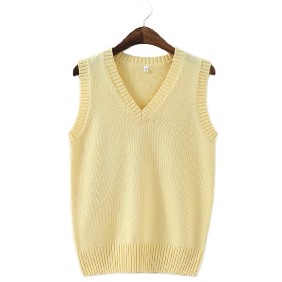 Gilet Sans Manches en Coton Tricoté pour Hommes et Femmes, Uniforme JK, Pull-Over, Cardigan Scolaire Jaune