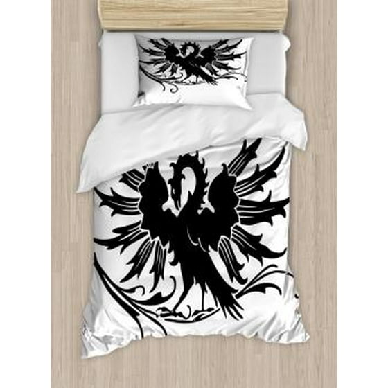 Celtic Twin Size Duvet Cover Set Abstract Fantasy Animal Meval Eagle Symbol For Culture And Tattoo Design Decorative 2 Piece Bedding With 1