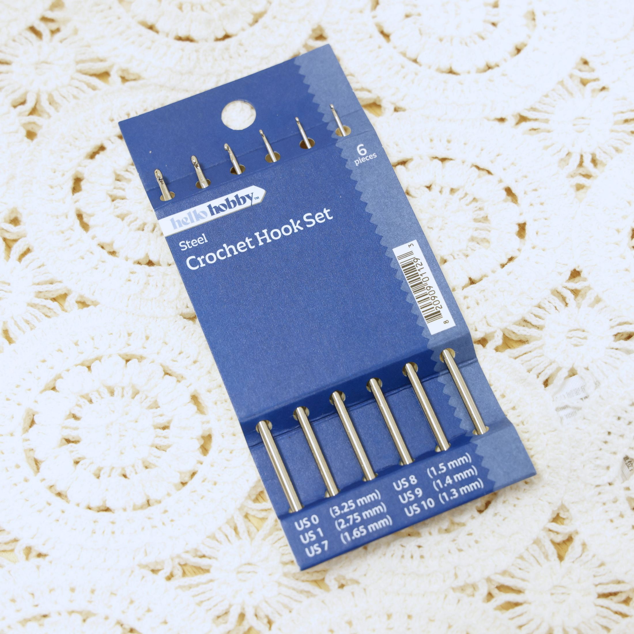 Hello Hobby Steel Crochet Hooks, Sizes 0, 1, and 7-10, 6-Piece Set