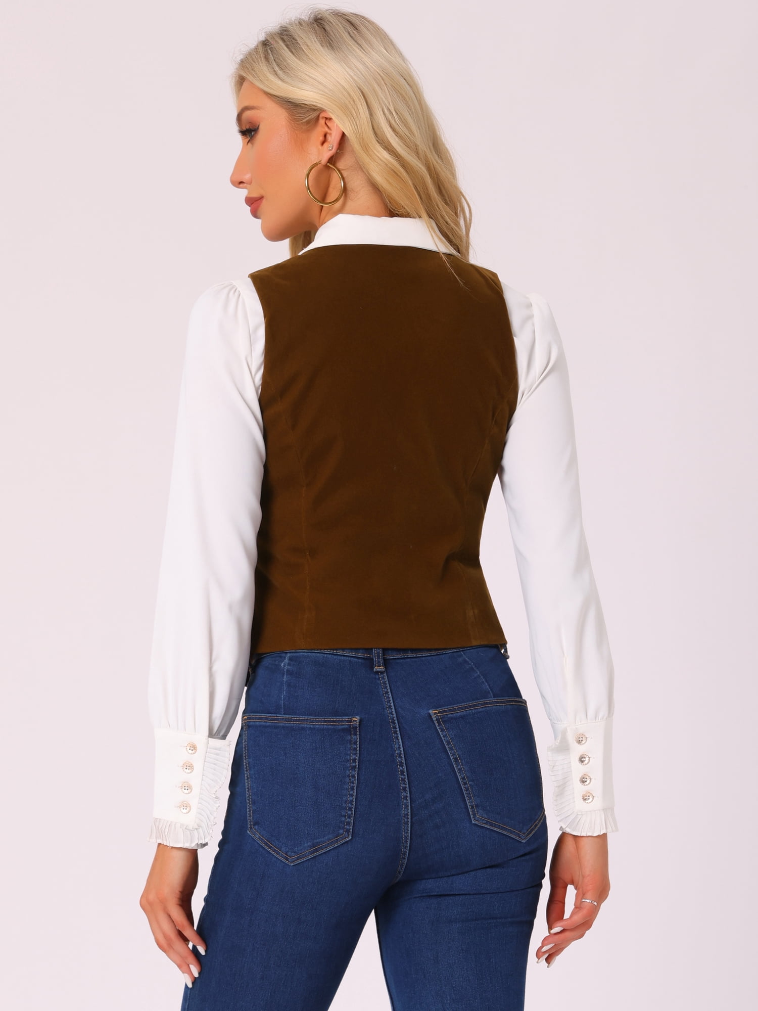 DARING DIVA Women's V Neck Retro Velvet Racerback Steampunk Vest S Brown
