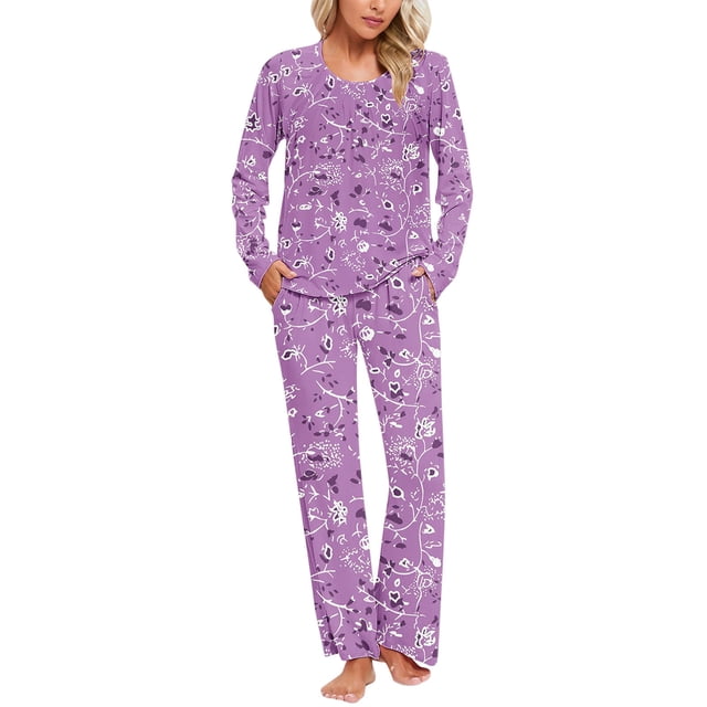 Tnhcen Womens Pajama Set Cotton Long Sleeve Pjs Two Piece Sleepwear With Pockets