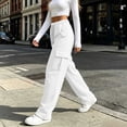 thumbnail image 4 of Womens' Sweat Pants Ndbuld Women's Casual Solid Color Drawstring Elastic Waist Sweatpants Cuffed Side Pockets Pants White S, 4 of 7