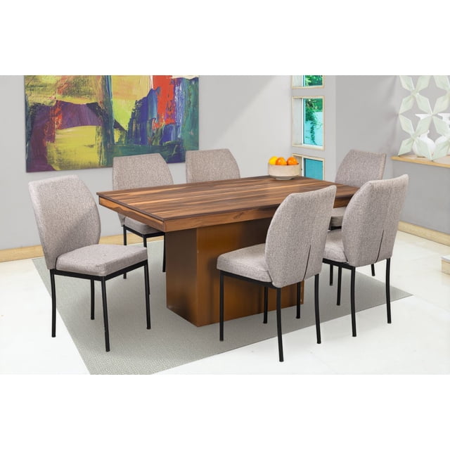Comedor Tinto Tzalam 6 Sillas Beige Tubular y Mesa Madera