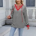 thumbnail image 5 of FRSASU Womens Tops Long Sleeve Casual Striped Color Block V Neck Fashion Loose T Shirts Black, 5 of 8