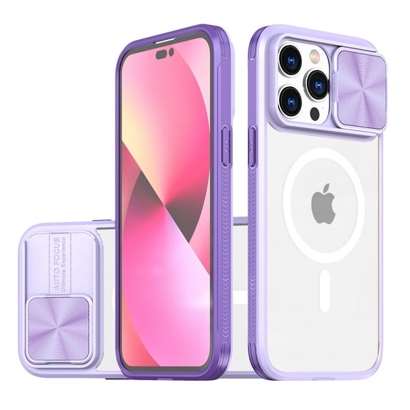 Feishell Magnetic Case for iPhone 11 Pro, Crystal Clear Rugged PC Soft TPU Acrylic Hybrid Shockproof Cover with Camera Lens Sliding Support Wireless Charging Protective Case, Purple