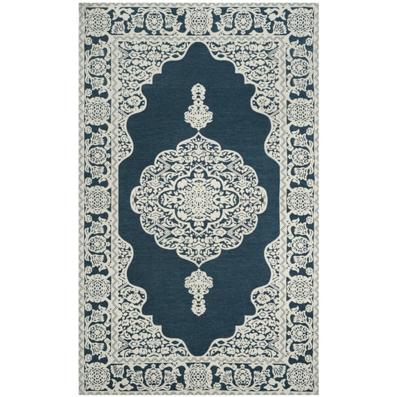 SAFAVIEH Marbella Beatrice Traditional Area Rug, Dark Blue/Ivory, 5' x 8'
