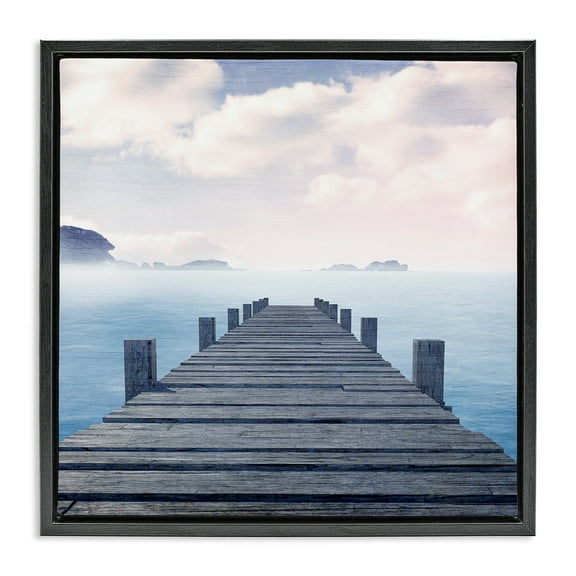 Stupell Industries Clouds over Sea Dock Nautical & Beach Painting Black Floater Framed Canvas Art Print Wall Art, 18 x 18