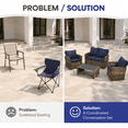 thumbnail image 4 of 4 Pieces Patio Conversation Set, Outdoor Furniture Set with Cushion, Outside Sectional Rattan Wicker Sofa  Furniture Set for Garden, Porch, Backyard, Brown & Blue, 4 of 8