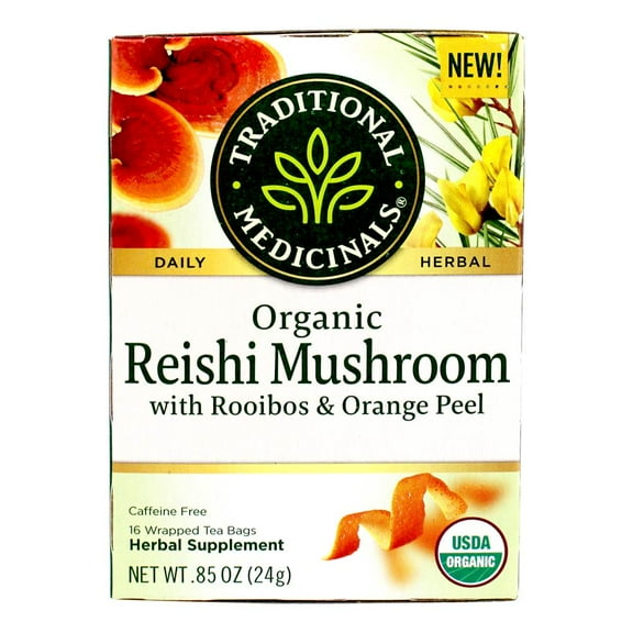 Traditional Medicinals Organic Reishi Mushroom with Rooibos & Orange Peel Tea 16 Tea Bags Pack of 2