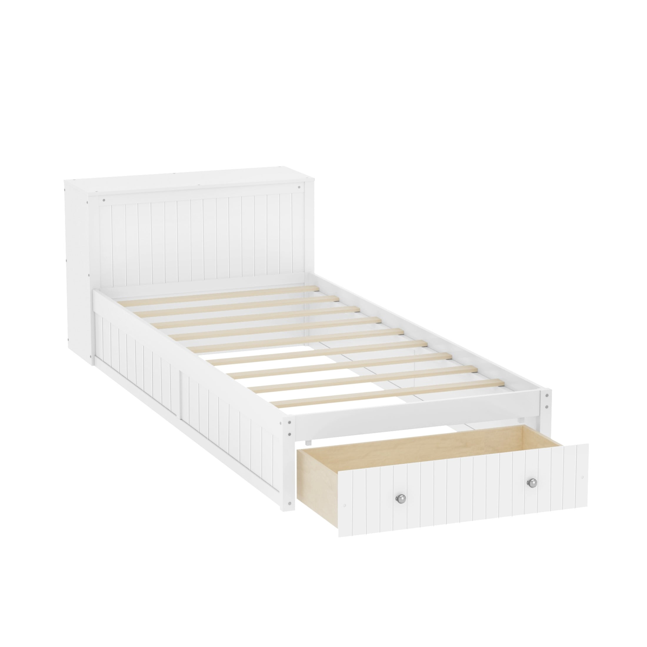 Noble House Oaklin Twin Modern Platform Bed with Integrated Desk & Storage Drawers, Space-Saving Furniture, White