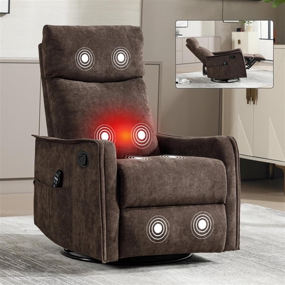 Spaco Chestnut Brown Fabric Manual Recliner - Rocker Swivel Heat Massage, Perfect for Living Room
