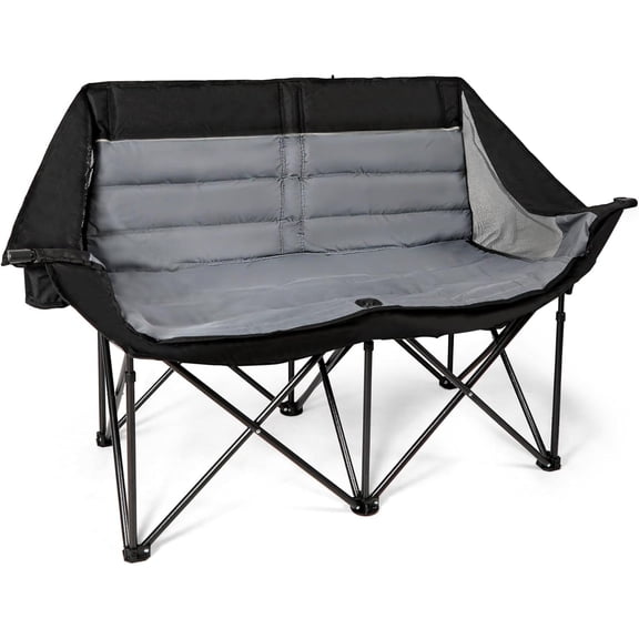 RedSwing Double Folding Camping Chair,Oversized Portable Loveseat Oversized Portable Loveseat Double Chair Outdoor Camping Backpacking, Black Grey