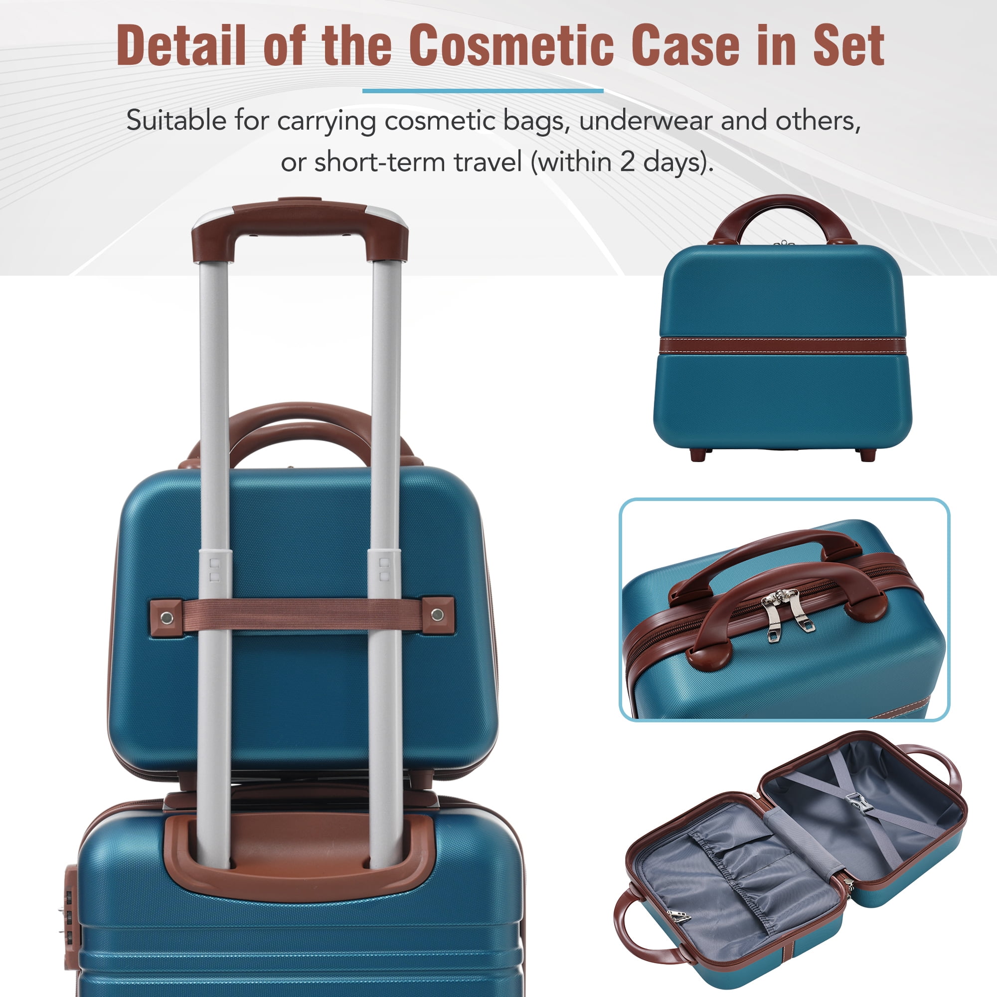 MAYEERTY Vintage 4-Piece Luggage Set - 20"+24"+28" Expandable Hardside Suitcase + Cosmetic Case with TSA Lock & Spinner Wheels, Blue