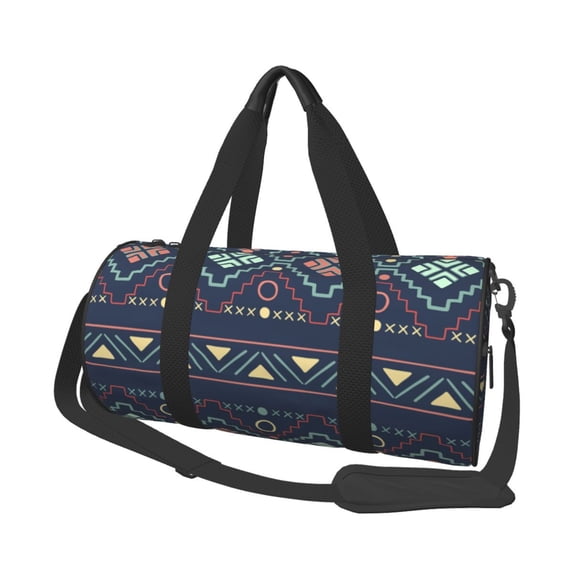 YFYANG Large Capacity Canvas Gym Bag for Men and Women, Blue Vintage Print Texture Round Portable Travel Bags for Sports Fitness