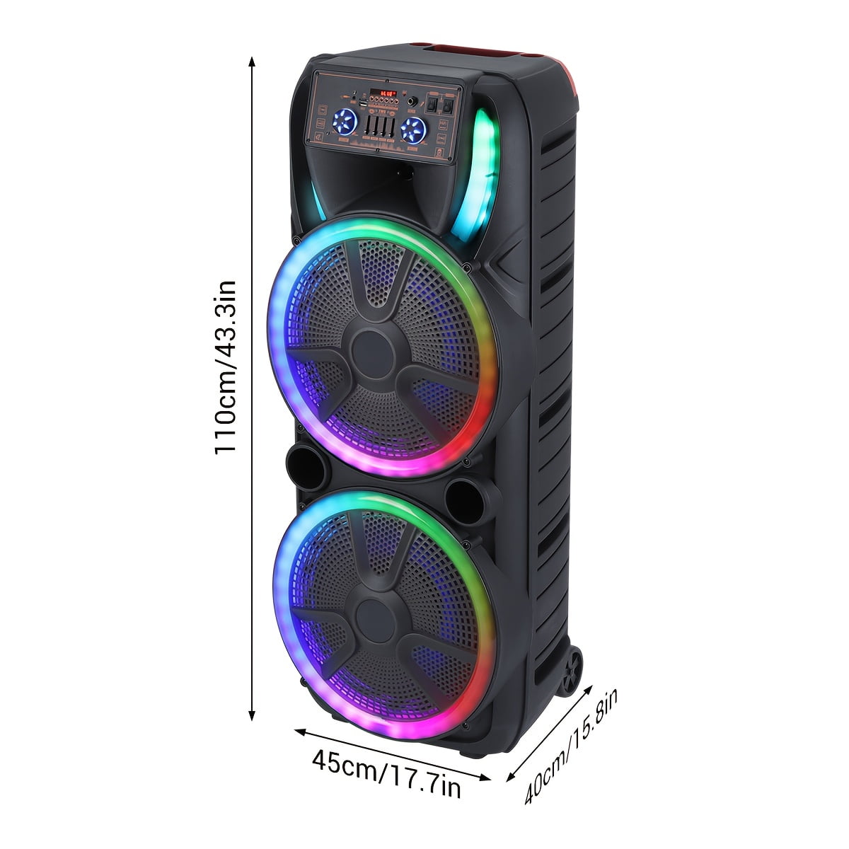 RIDWIND Dual 15-Inch Karaoke Party Speaker System with Wireless Bluetooth, 2 Microphones, LED Light Show, Portable Loud Speaker with Remote & Rechargeable Battery