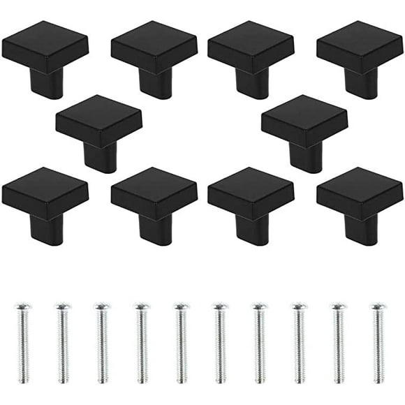 NETSENG 10 Boutons de Porte Noirs en Laiton Massif Boutons Carrés Vintage pour Armoire de Cuisine avec Vis pour Armoires Placards Tiroirs (Noir)