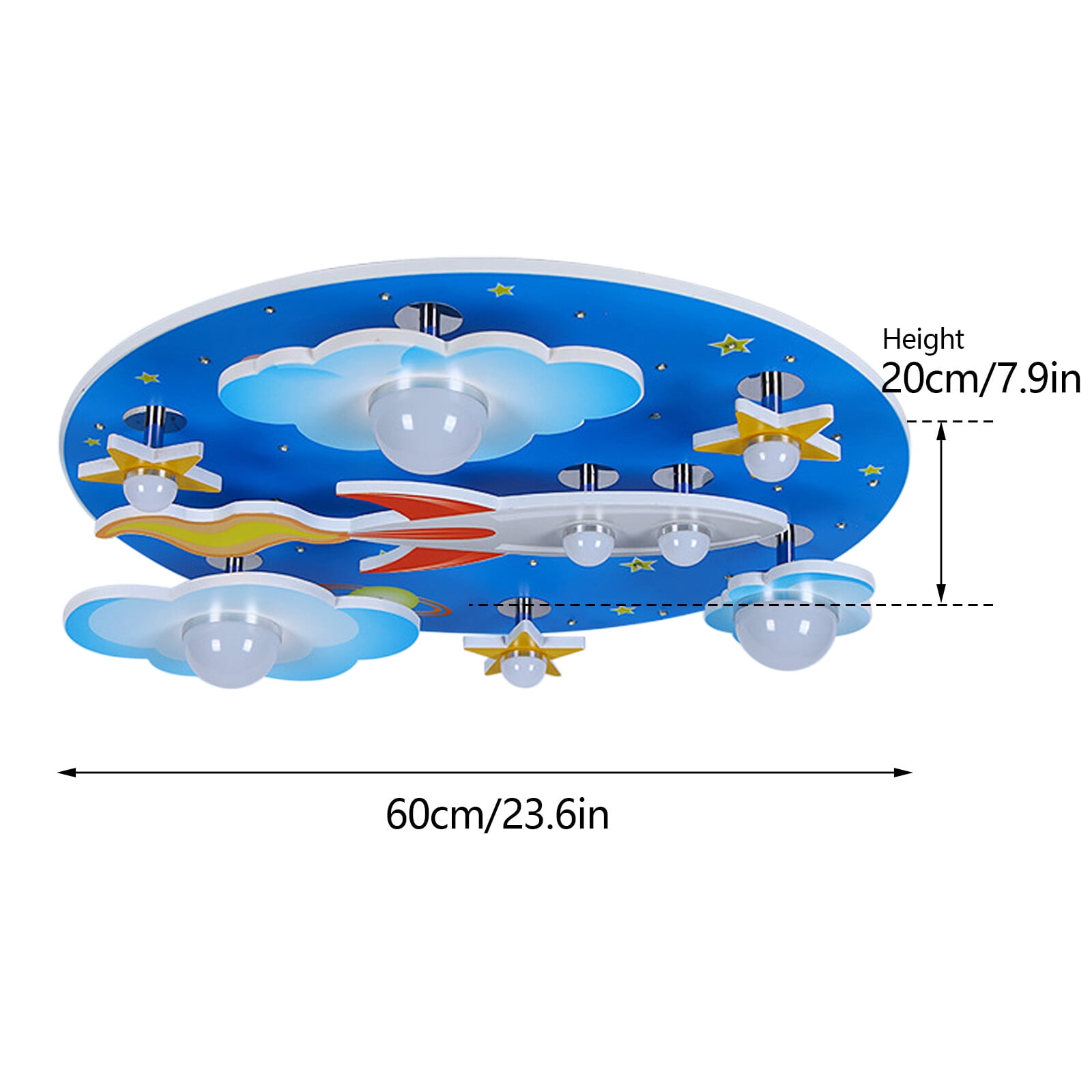 Modern Cartoon Adjustable Light Blue Star Rocket LED Ceiling Light Flush Mount Bedroom Room Lamp Fixture