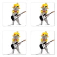 thumbnail image 1 of Cat Coaster Set of 4, Hipster Musician Kitty Playing Guitar Singing with Fun Hat Party Birthday Humor Picture, Square Hardboard Gloss Coasters, Standard Size, Multicolor, by Ambesonne, 1 of 2
