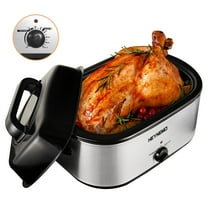 Superjoe 24 Quart Electric Roaster Oven, Stainless Steel Turkey Roaster Oven Buffet with Self-Basting Lid Removable Pan, Silver