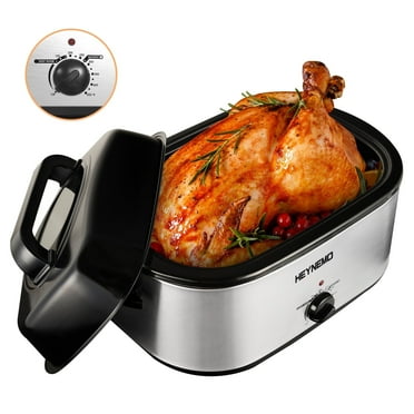 Superjoe 24 Quart Electric Roaster Oven, Stainless Steel Turkey Roaster Oven Buffet with Self-Basting Lid Removable Pan, Silver
