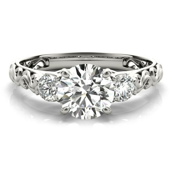 Alor Jewel Lab Created 2.1 Ct Diamond Ring - Round Cut Design - Vintage Filigree with 14K White Gold Over Setting - Three Stone Style Engagement and Wedding Jewelry Rings for Women's