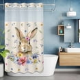 thumbnail image 6 of Easter Rabbit No Hooks Shower Curtain with Snap-in Liner Spring Blue Purple Pink Floral Leaf Plant Linen Texture Shower Curtains for Bathroom, Waterproof, Easy Install, Washable 54"x78", 6 of 9