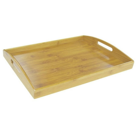 Blue Bamboo Handled Serving Plate - Home Basics Natural 17.25 x 11.75 x 2.2 Tan Bamboo Serving Tray With Handles