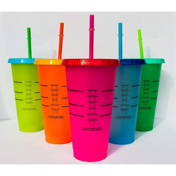 Boutique - Color Changing Cups | Set of 5 Reusable Cups with Lids and Straws | 24 Ounce Cold Cup | Iced Coffee Tumblers